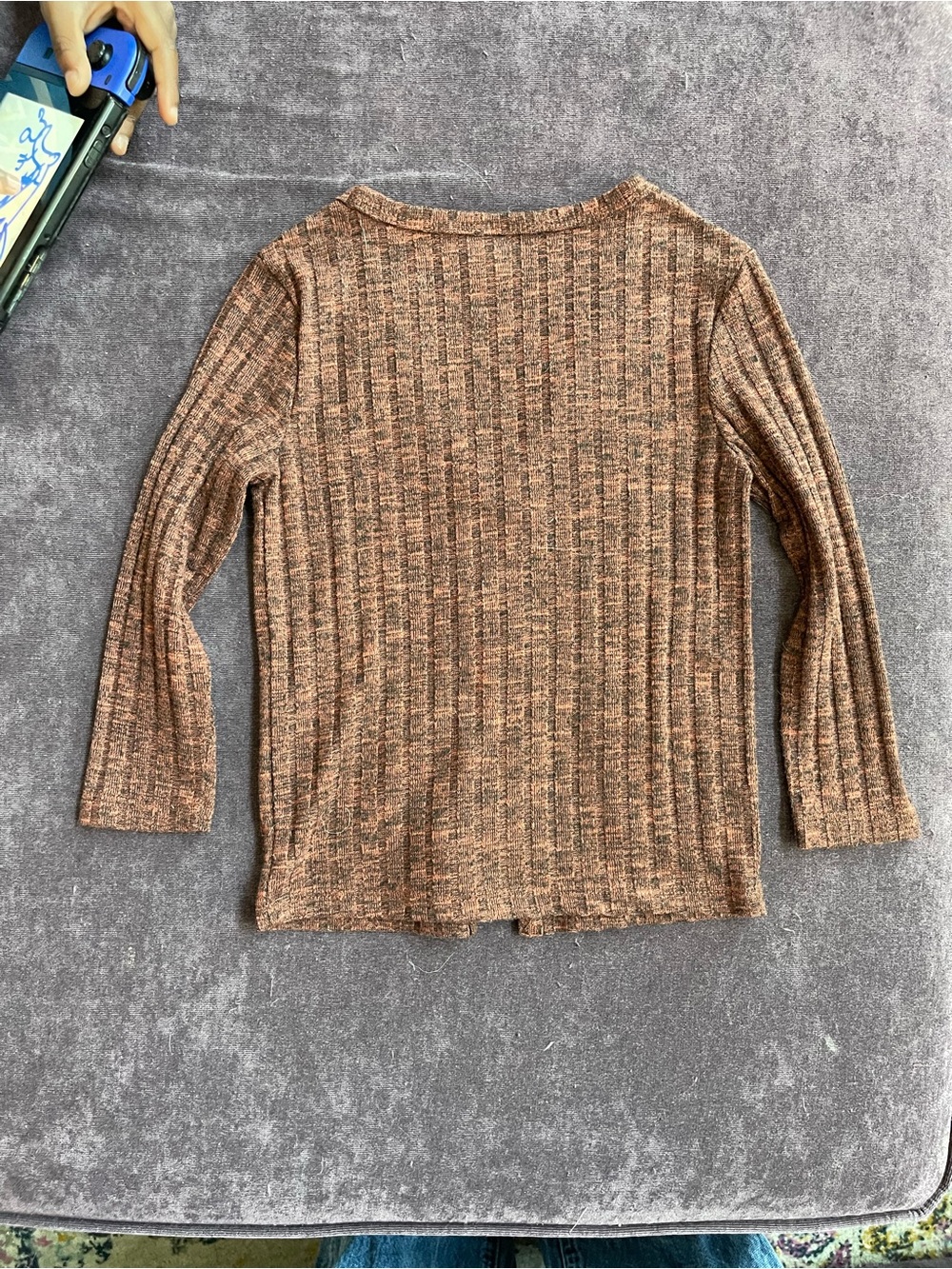 Kids Brown Ribbed Button-Front Cardigan - Picture 2 of 2